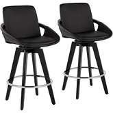 Cosmo 26" Swivel Counter Stool in Black Leatherette, Black Wood & Chrome (Set of 2)